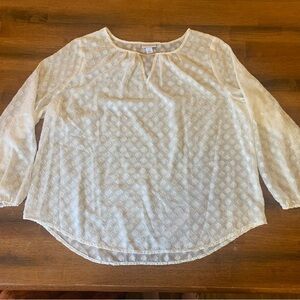 Liz Claiborne size 0X Sheer White with Gold Thread detail Long Sleeves Blouse